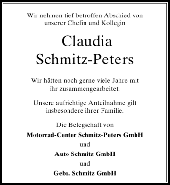 Traueranzeige von ClaudiaSchmitz-Peters  von Rheinische Post
