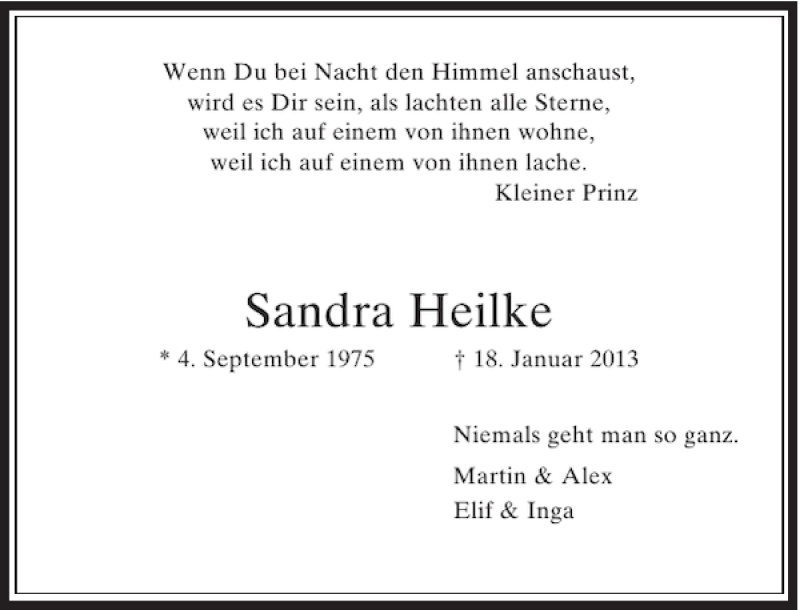  Traueranzeige für Sandra Heilke vom 13.02.2013 aus Rheinische Post