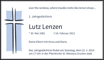 Traueranzeige von Lutz Lenzen von Rheinische Post
