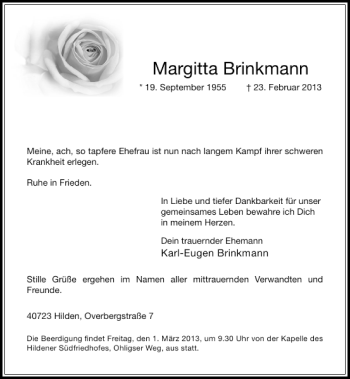 Traueranzeige von Brinkmann Margitta von Rheinische Post