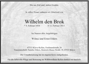 Traueranzeige von den Brok Wilhelm von Rheinische Post