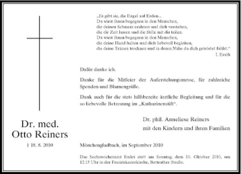 Traueranzeige von Dr. med. Otto Reiners von Rheinische Post