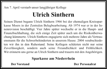 Traueranzeige von Ulrich Sinthern von Rheinische Post