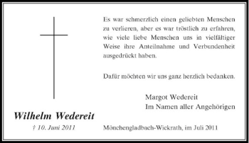 Traueranzeige von Wilhelm Wedereit von Rheinische Post