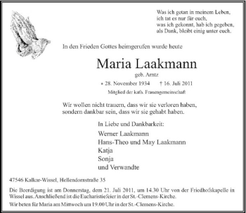 Traueranzeige von Maria Laakmann von Rheinische Post