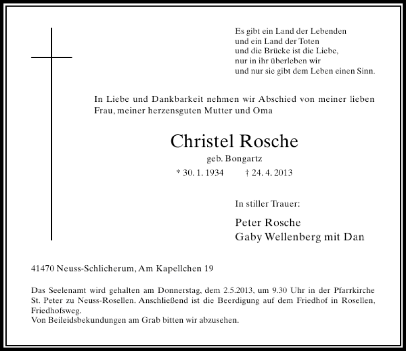 Alle Traueranzeigen für Christel Rosche | trauer.rp-online.de