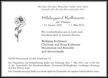 Traueranzeige von Hildegard Kollmann von Rheinische Post