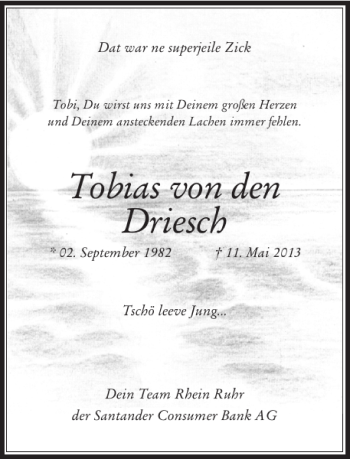 Traueranzeige von Tobias von den Driesch von Rheinische Post