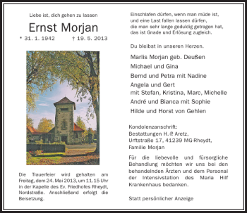 Traueranzeige von Ernst Morjan von Rheinische Post