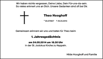 Traueranzeige von Theo Hooghoff von Rheinische Post