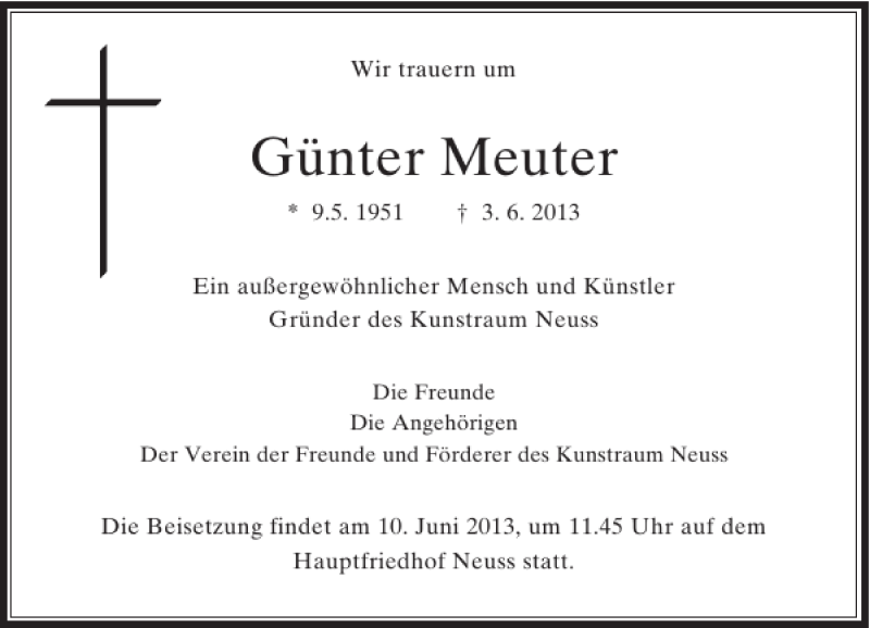  Traueranzeige für Günter Meuter vom 06.06.2013 aus Rheinische Post