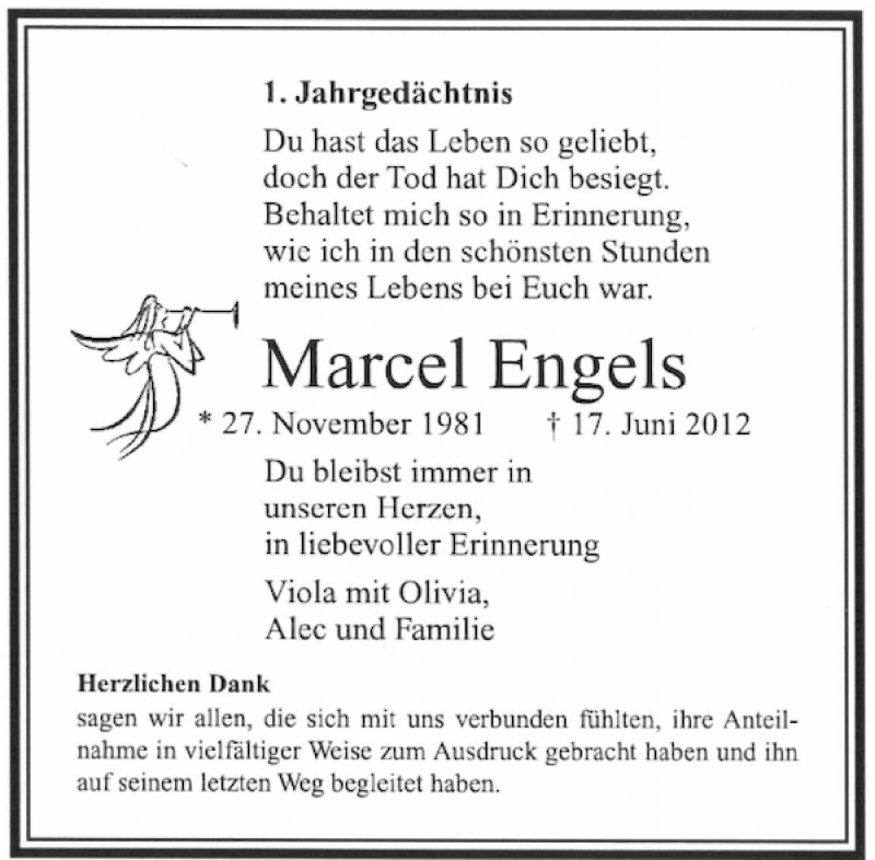  Traueranzeige für Marcel Engels vom 18.06.2013 aus Rheinische Post
