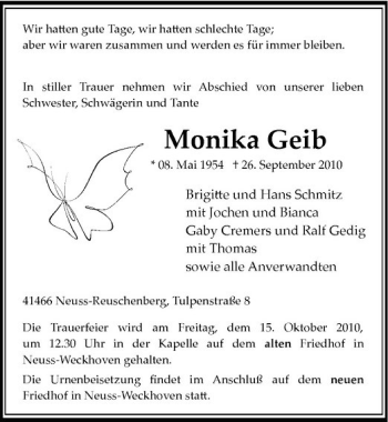 Traueranzeige von Monika Geib von Rheinische Post