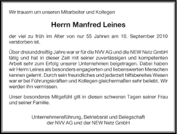 Traueranzeige von Herrn Manfred Leines von Rheinische Post