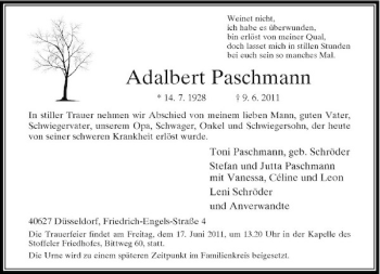 Traueranzeige von Adalbert Paschmann von Rheinische Post