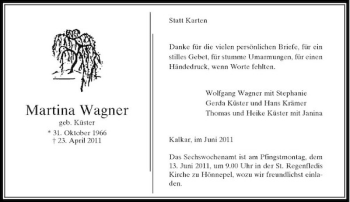 Traueranzeige von Martina Wagner von Rheinische Post