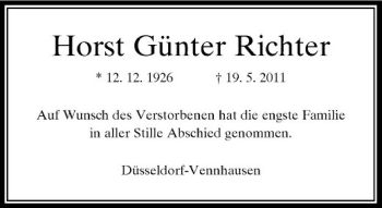 Traueranzeige von Horst Günter Richter von Rheinische Post
