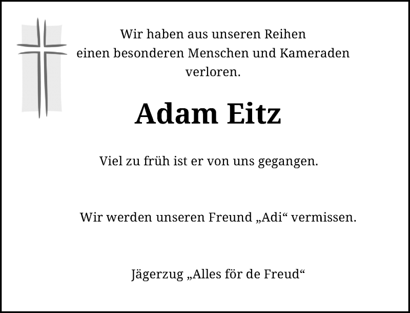  Traueranzeige für Adam Eitz vom 29.06.2015 aus Rheinische Post