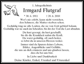 Traueranzeige von Irmgard Flutgraf von Rheinische Post