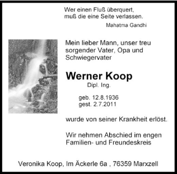 Traueranzeige von Werner Koop von Rheinische Post