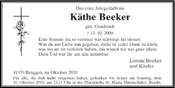 Traueranzeige von Käthe Beeker von Rheinische Post