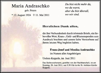 Traueranzeige von Maria Andraschko von Rheinische Post