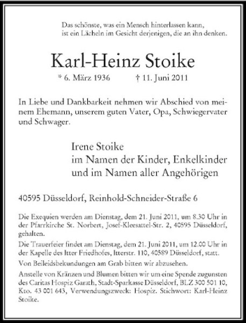 Traueranzeige von Karl-Heinz Stoike von Rheinische Post