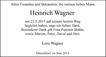 Traueranzeige von Heinrich Wagner von Rheinische Post
