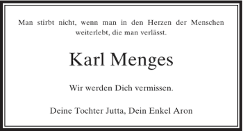 Traueranzeige von Karl Menges von Rheinische Post