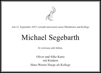 Traueranzeige von Michael Segebarth von Rheinische Post