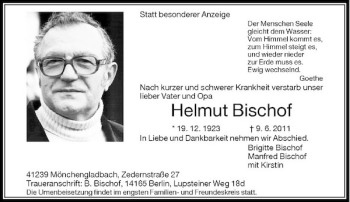 Traueranzeige von Helmut Bischof von Rheinische Post