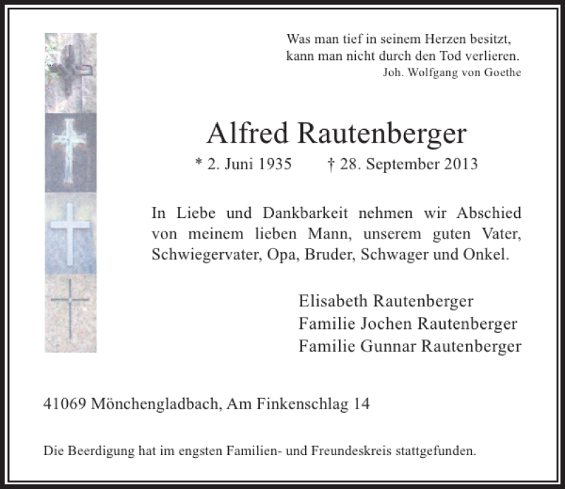  Traueranzeige für Alfred Rautenberger vom 05.10.2013 aus Rheinische Post