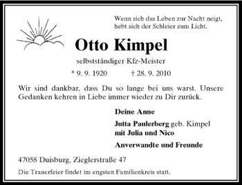 Traueranzeige von Otto Kimpel von Rheinische Post