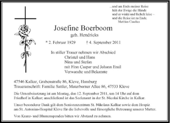 Traueranzeige von Josefine Boerboom von Rheinische Post