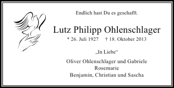 Traueranzeige von Lutz Philipp Ohlenschlager von Rheinische Post