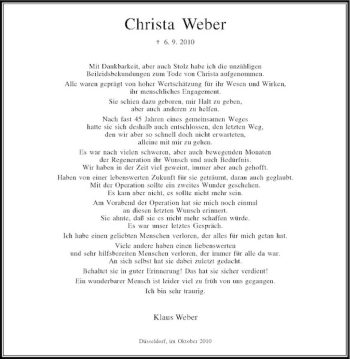 Traueranzeige von Christa Weber von Rheinische Post
