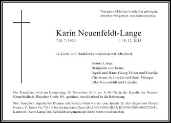 Traueranzeige von Karin Neuenfeldt-Lange von Rheinische Post
