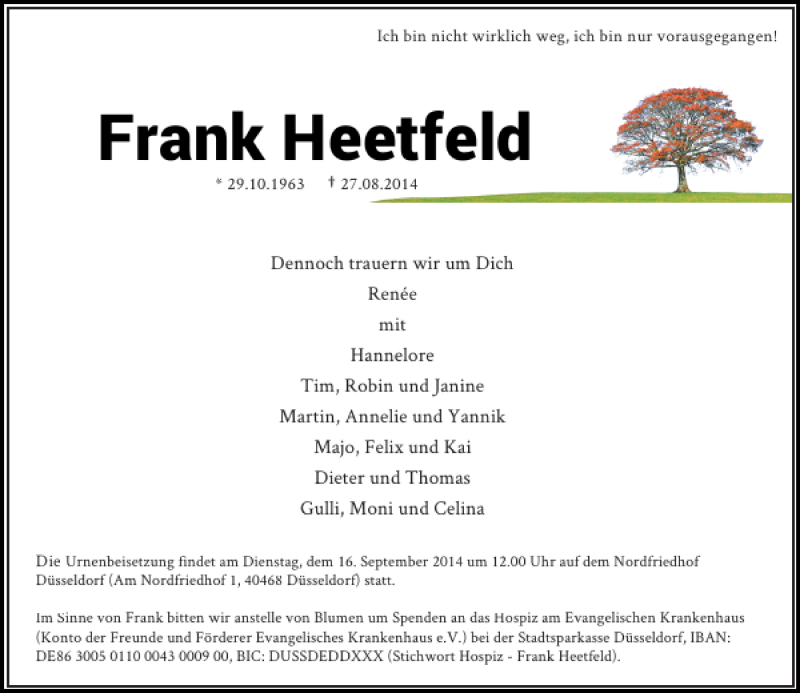  Traueranzeige für Frank Heetfeld vom 06.09.2014 aus Rheinische Post