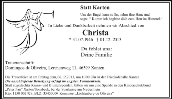 Traueranzeige von Christa  von Rheinische Post