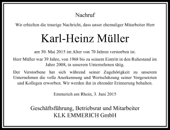 Traueranzeige von Karl-Heinz Müller von Rheinische Post