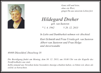 Traueranzeige von Hildegard Dreher von Rheinische Post