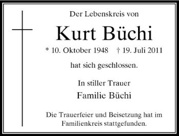 Traueranzeige von Kurt Büchi von Rheinische Post