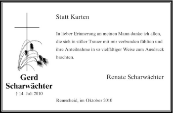 Traueranzeige von Gerd Scharwächter von Rheinische Post