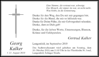 Traueranzeige von Gertrud Kalker von Rheinische Post