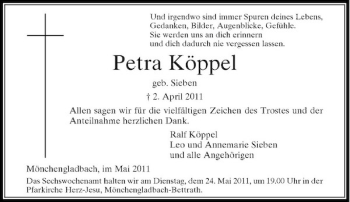 Traueranzeige von Petra Köppel von Rheinische Post