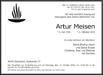 Traueranzeige von Artur Meisen von Rheinische Post