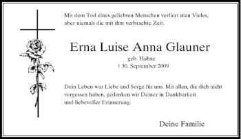 Traueranzeige von Erna Luise Anna Glauner von Rheinische Post