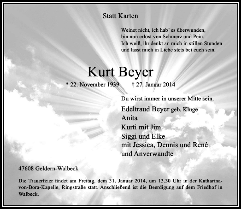 Alle Traueranzeigen für Kurt Beyer | trauer.rp-online.de