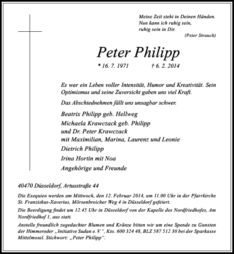  Traueranzeige für Peter Philipp vom 08.02.2014 aus Rheinische Post