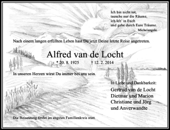 Traueranzeige von van de Locht Alfred von Rheinische Post